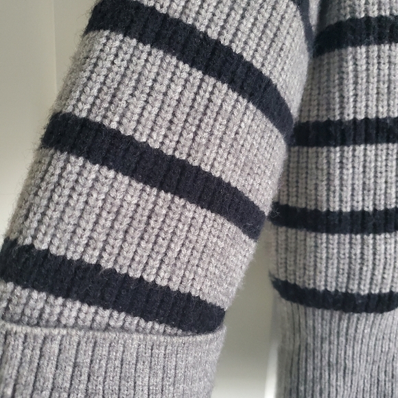 Magaschoni Striped Crew Neck Sweater Fisherman Knit Grey Ribbed Boxy Rel… - Picture 3 of 10
